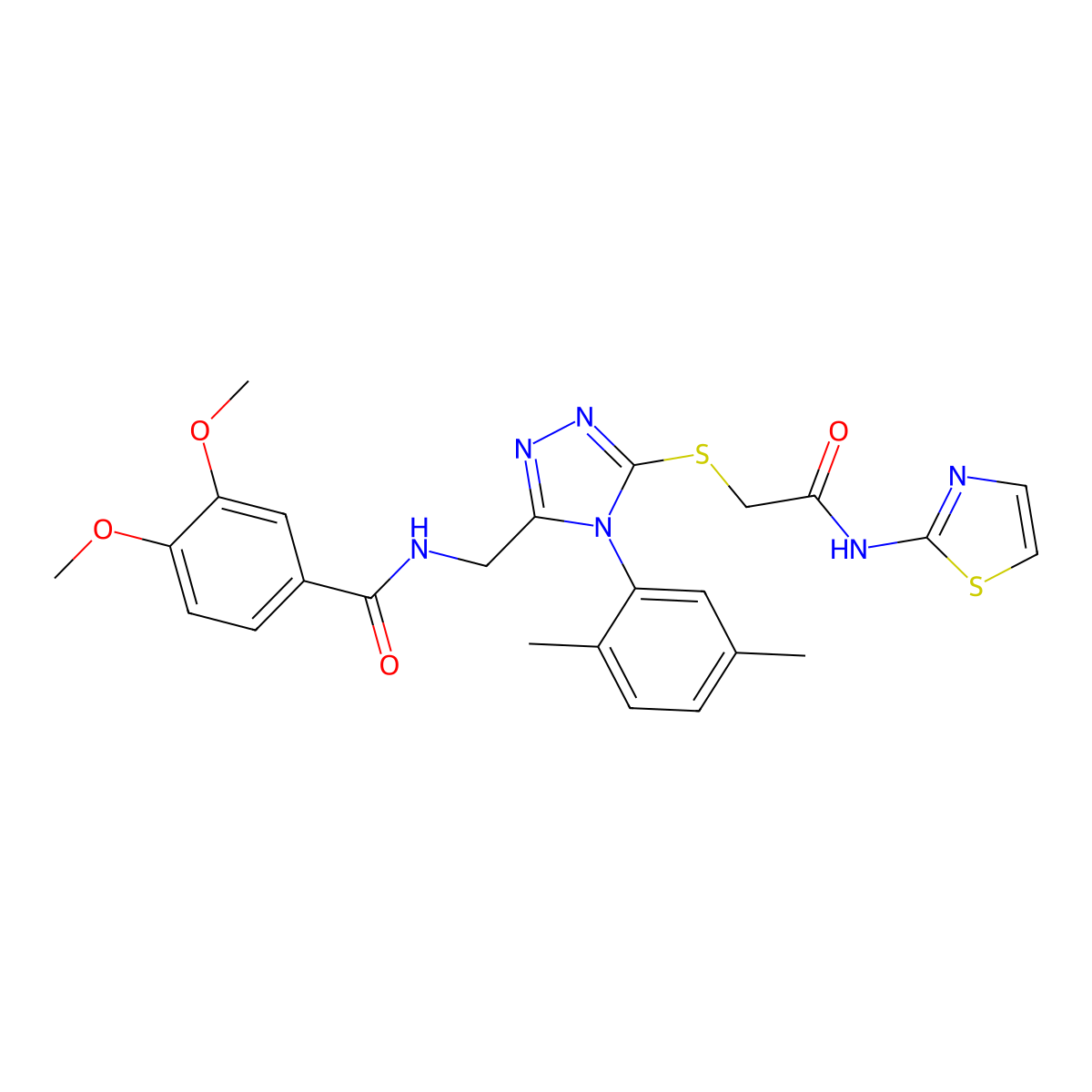 N-((4-(2,5-dimethylphenyl)-5-((2-oxo-2-(thiazol-2-ylamino)ethyl)thio)-4H-1,2,4-triazol-3-yl)methyl)-3,4-dimethoxybenzamide molecular structure, CAS 309969-19-5