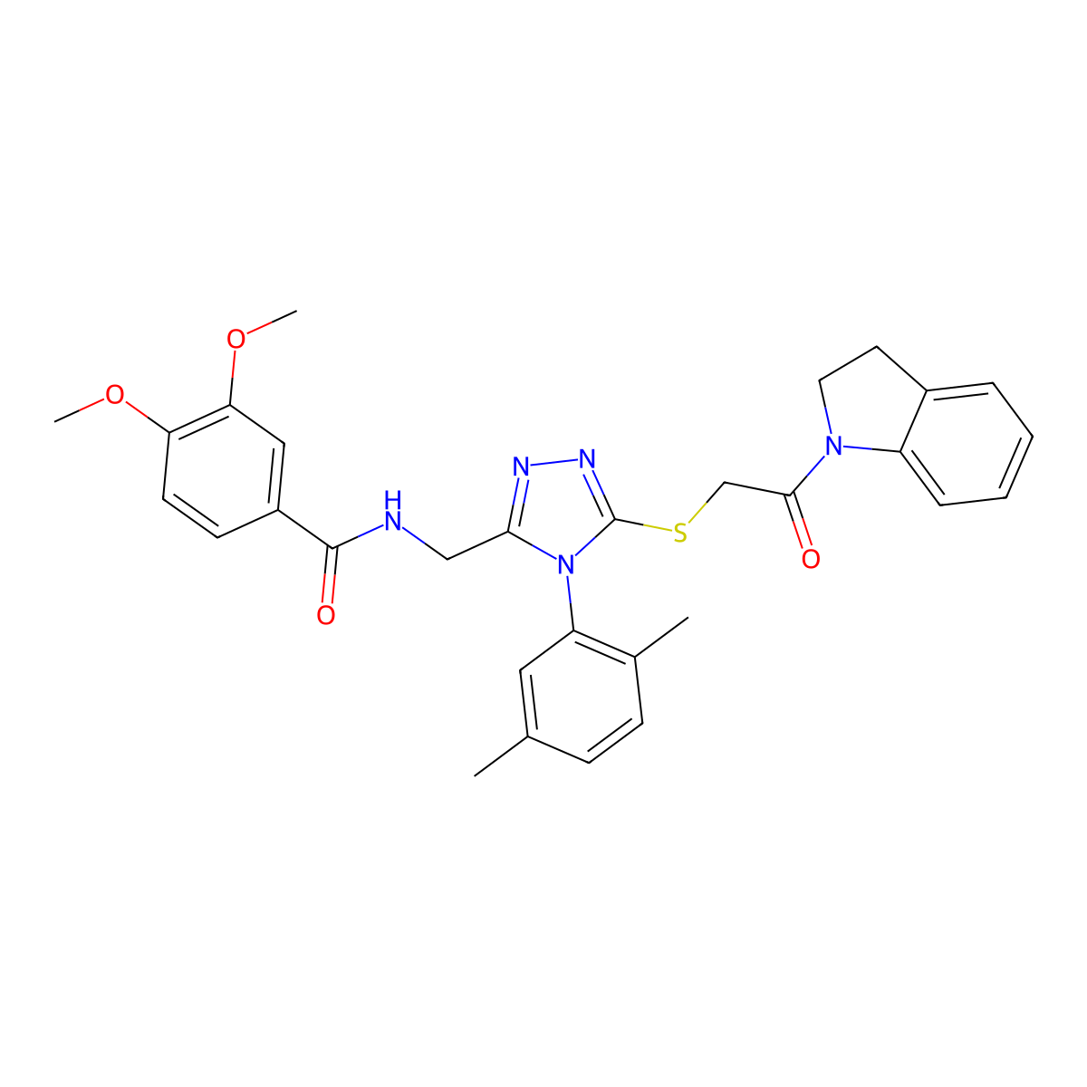 N-((4-(2,5-dimethylphenyl)-5-((2-(indolin-1-yl)-2-oxoethyl)thio)-4H-1,2,4-triazol-3-yl)methyl)-3,4-dimethoxybenzamide molecular structure, CAS 309969-20-8