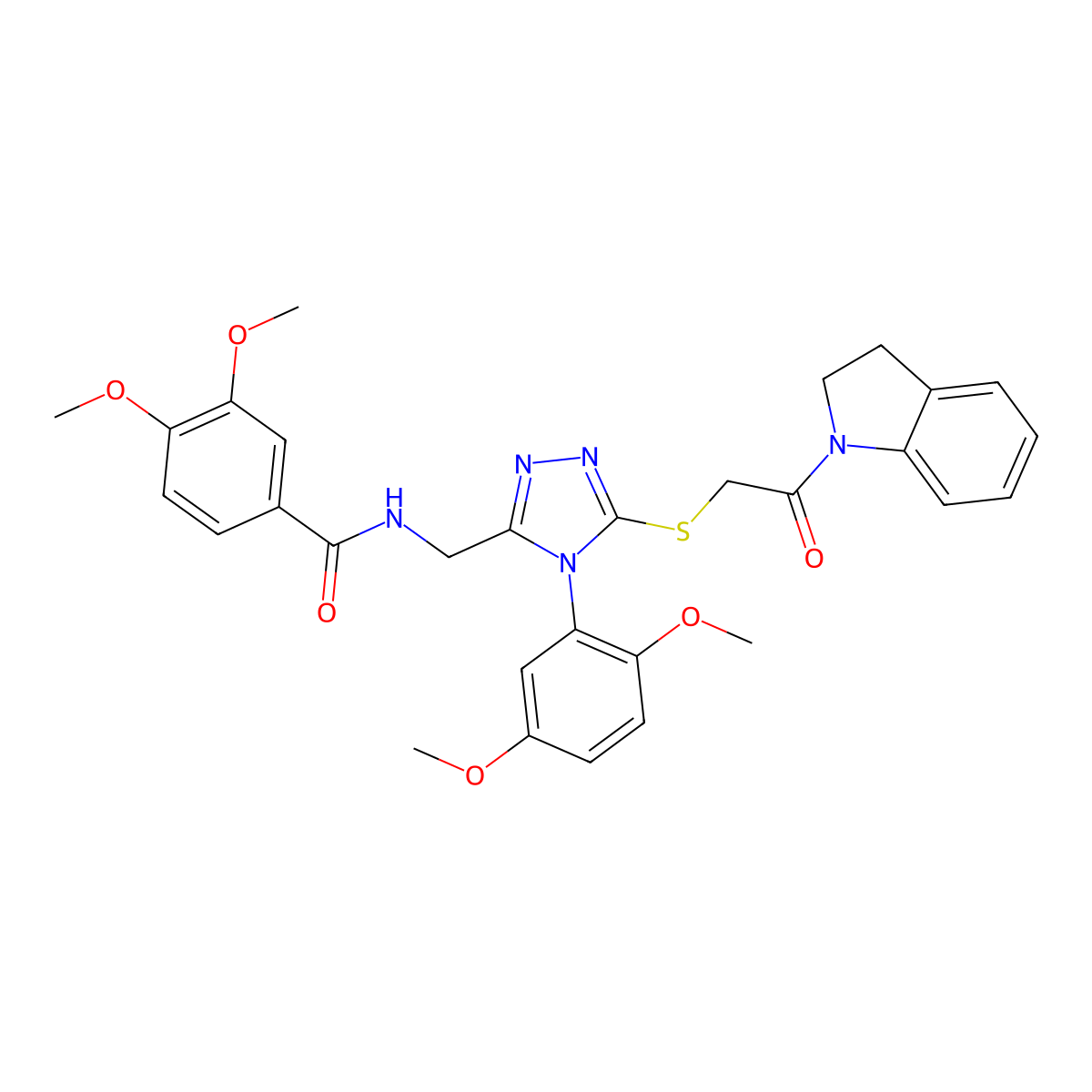 N-((4-(2,5-dimethoxyphenyl)-5-((2-(indolin-1-yl)-2-oxoethyl)thio)-4H-1,2,4-triazol-3-yl)methyl)-3,4-dimethoxybenzamide molecular structure, CAS 309969-22-0