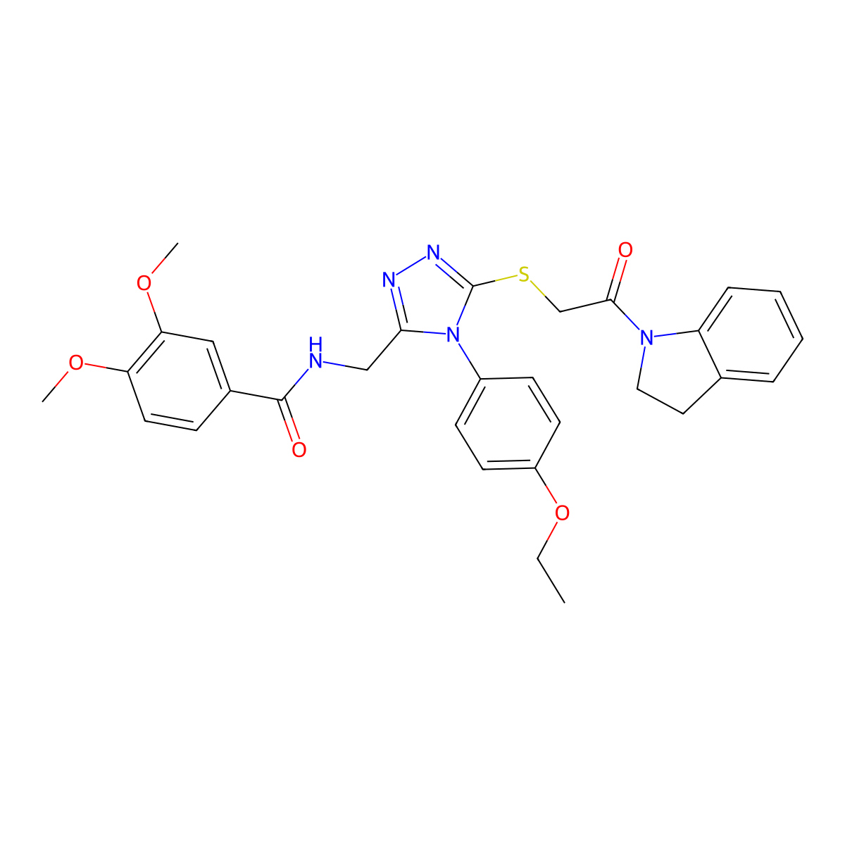 N-((4-(4-ethoxyphenyl)-5-((2-(indolin-1-yl)-2-oxoethyl)thio)-4H-1,2,4-triazol-3-yl)methyl)-3,4-dimethoxybenzamide molecular structure, CAS 309969-24-2