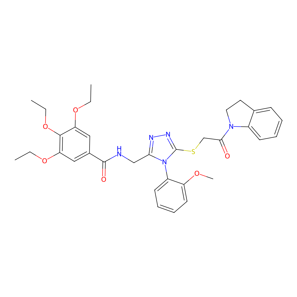 N-[[5-[2-(2,3-dihydroindol-1-yl)-2-oxoethyl]sulfanyl-4-(2-methoxyphenyl)-1,2,4-triazol-3-yl]methyl]-3,4,5-triethoxybenzamide molecular structure, CAS 309969-30-0