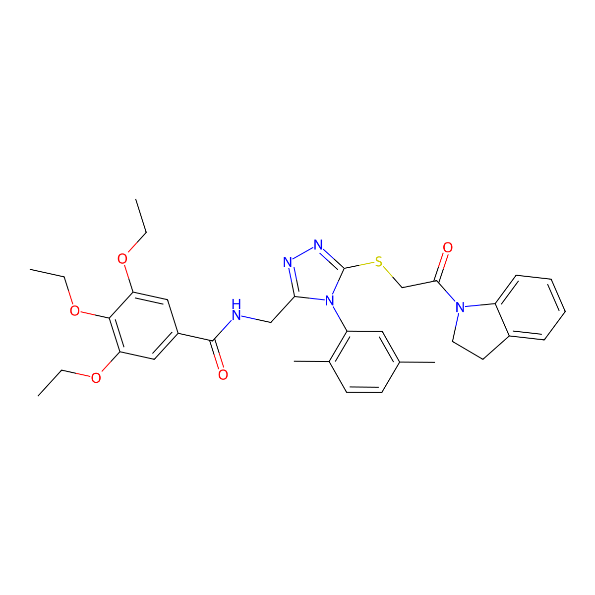 N-[[5-[2-(2,3-dihydroindol-1-yl)-2-oxoethyl]sulfanyl-4-(2,5-dimethylphenyl)-1,2,4-triazol-3-yl]methyl]-3,4,5-triethoxybenzamide molecular structure, CAS 309969-31-1