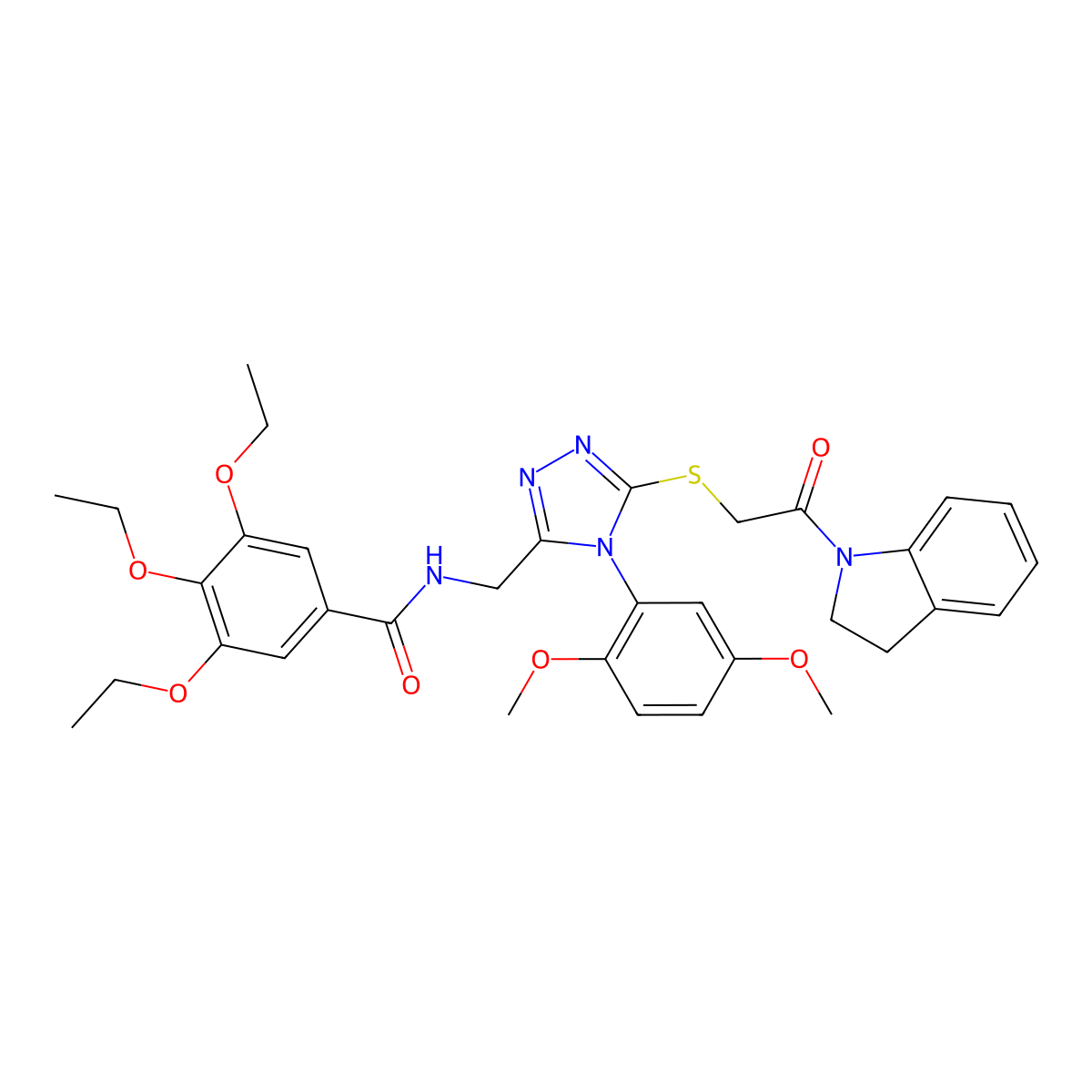 N-((4-(2,5-dimethoxyphenyl)-5-((2-(indolin-1-yl)-2-oxoethyl)thio)-4H-1,2,4-triazol-3-yl)methyl)-3,4,5-triethoxybenzamide molecular structure, CAS 309969-33-3