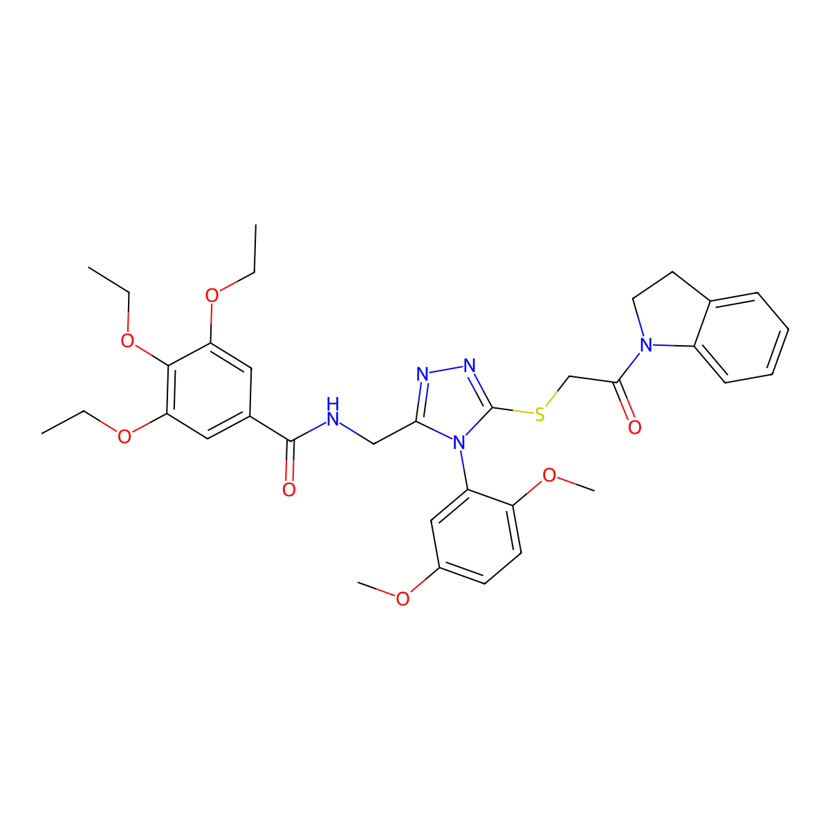 N-((4-(2,5-dimethoxyphenyl)-5-((2-(indolin-1-yl)-2-oxoethyl)thio)-4H-1,2,4-triazol-3-yl)methyl)-3,4,5-triethoxybenzamide molecular structure, CAS 309969-33-3