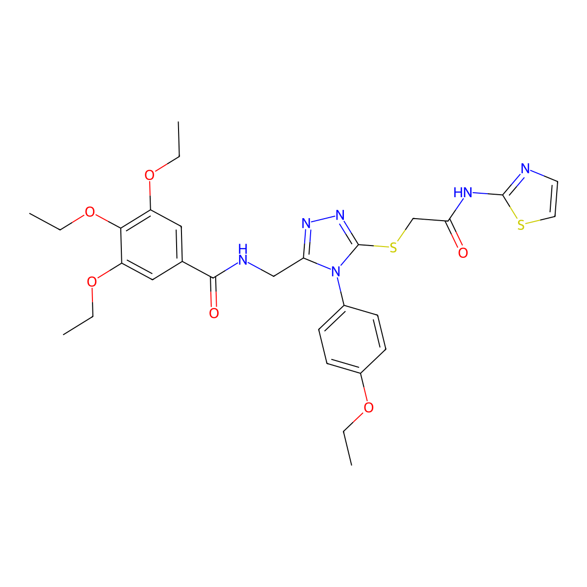 3,4,5-triethoxy-N-((4-(4-ethoxyphenyl)-5-((2-oxo-2-(thiazol-2-ylamino)ethyl)thio)-4H-1,2,4-triazol-3-yl)methyl)benzamide molecular structure, CAS 309969-34-4
