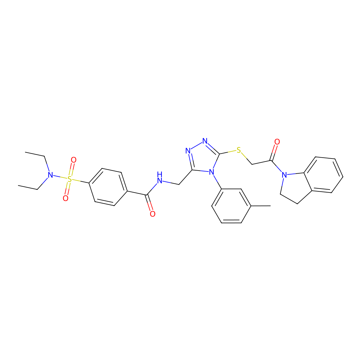 4-(diethylsulfamoyl)-N-[[5-[2-(2,3-dihydroindol-1-yl)-2-oxoethyl]sulfanyl-4-(3-methylphenyl)-1,2,4-triazol-3-yl]methyl]benzamide molecular structure, CAS 309969-36-6