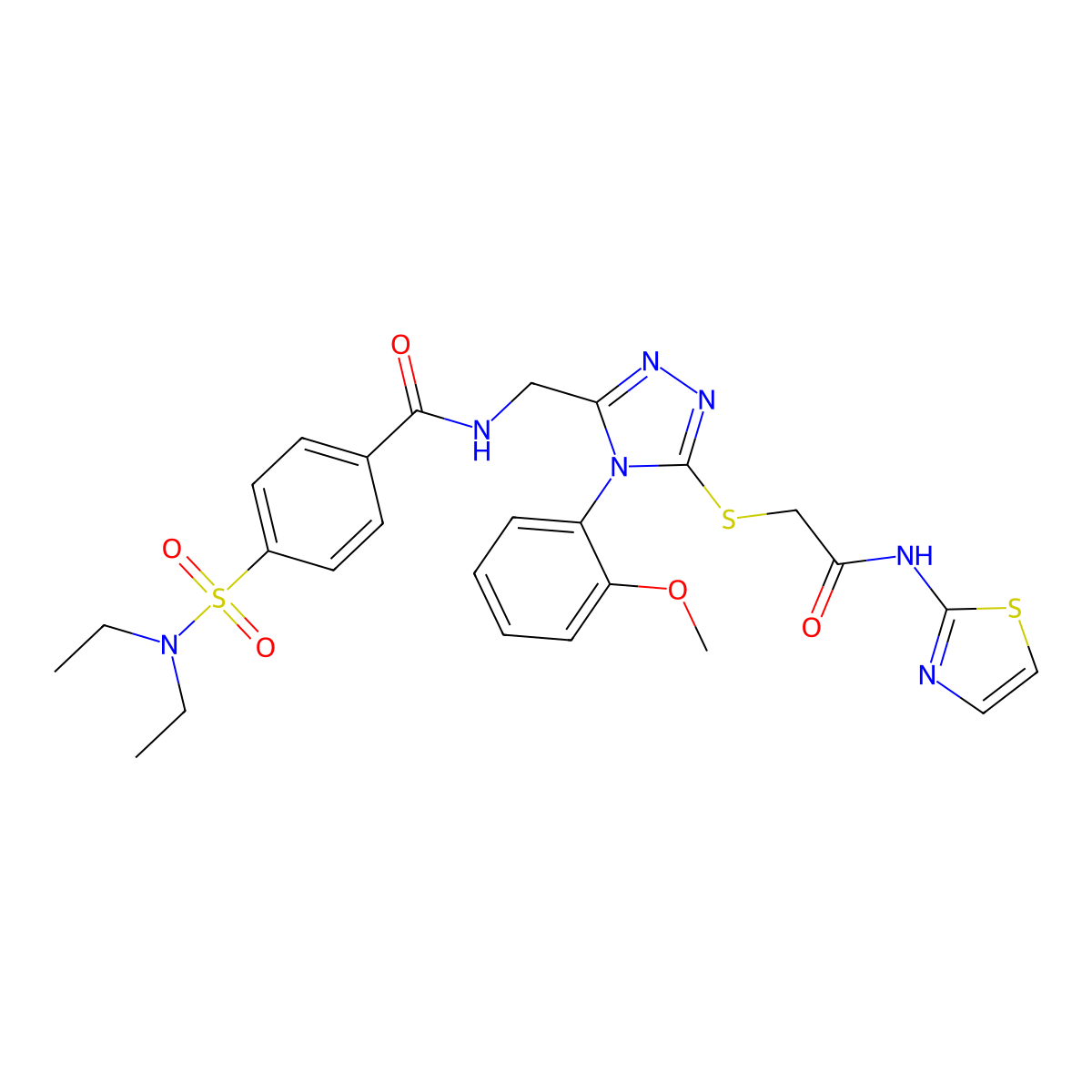 4-(N,N-diethylsulfamoyl)-N-((4-(2-methoxyphenyl)-5-((2-oxo-2-(thiazol-2-ylamino)ethyl)thio)-4H-1,2,4-triazol-3-yl)methyl)benzamide molecular structure, CAS 309969-39-9