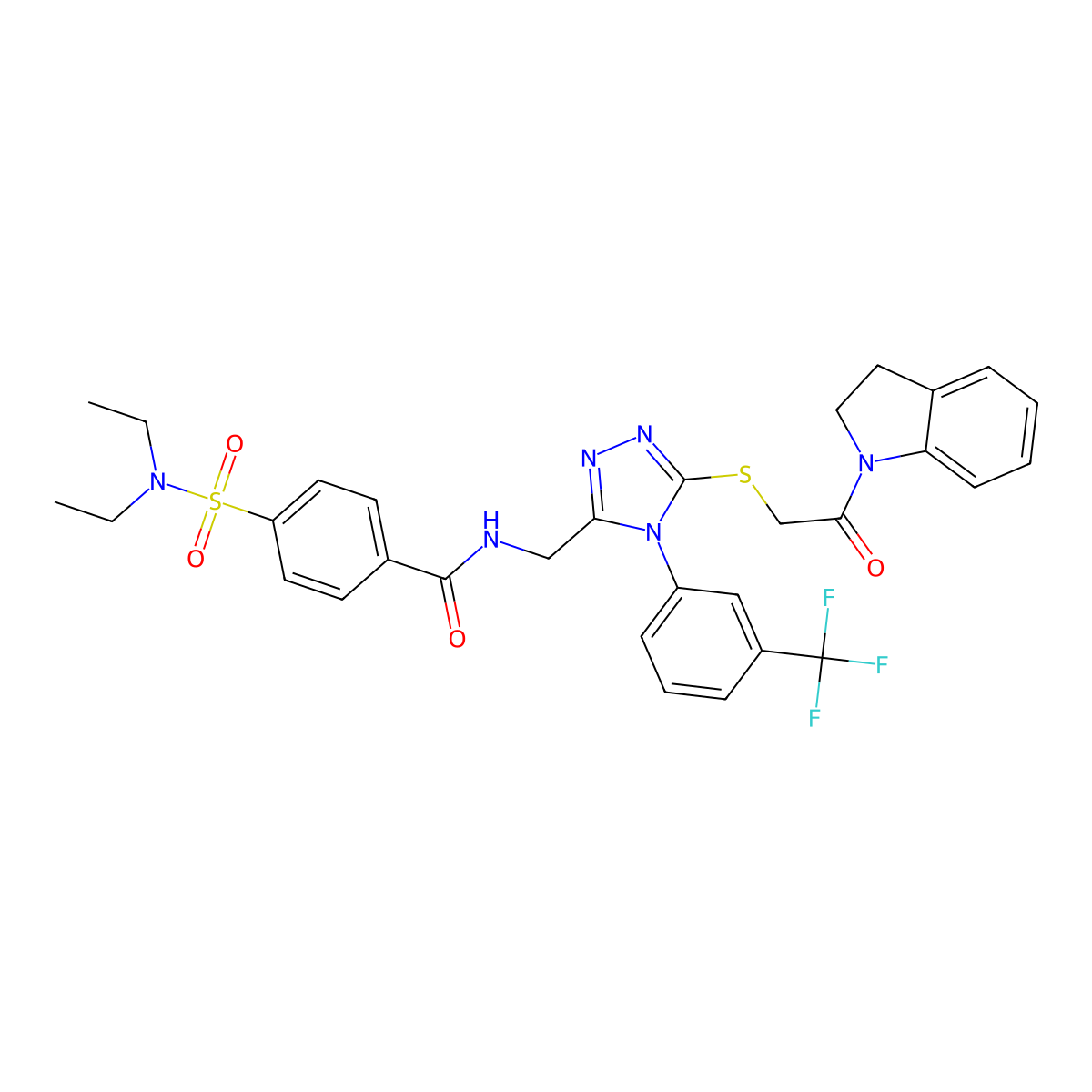 4-(N,N-diethylsulfamoyl)-N-((5-((2-(indolin-1-yl)-2-oxoethyl)thio)-4-(3-(trifluoromethyl)phenyl)-4H-1,2,4-triazol-3-yl)methyl)benzamide molecular structure, CAS 309969-42-4