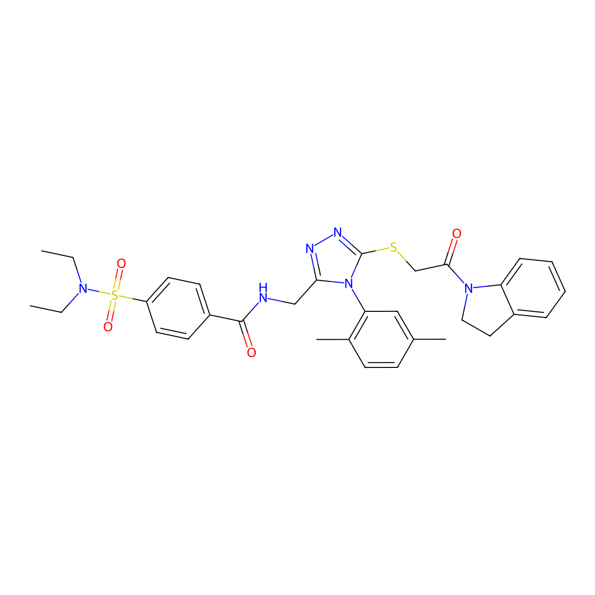 4-(N,N-diethylsulfamoyl)-N-((4-(2,5-dimethylphenyl)-5-((2-(indolin-1-yl)-2-oxoethyl)thio)-4H-1,2,4-triazol-3-yl)methyl)benzamide molecular structure, CAS 309969-43-5