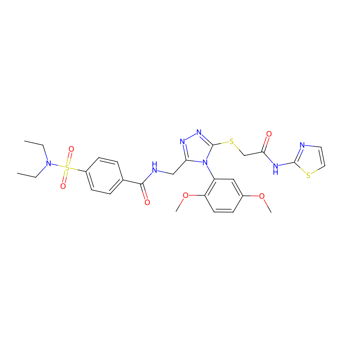 4-(N,N-diethylsulfamoyl)-N-((4-(2,5-dimethoxyphenyl)-5-((2-oxo-2-(thiazol-2-ylamino)ethyl)thio)-4H-1,2,4-triazol-3-yl)methyl)benzamide molecular structure, CAS 309969-45-7