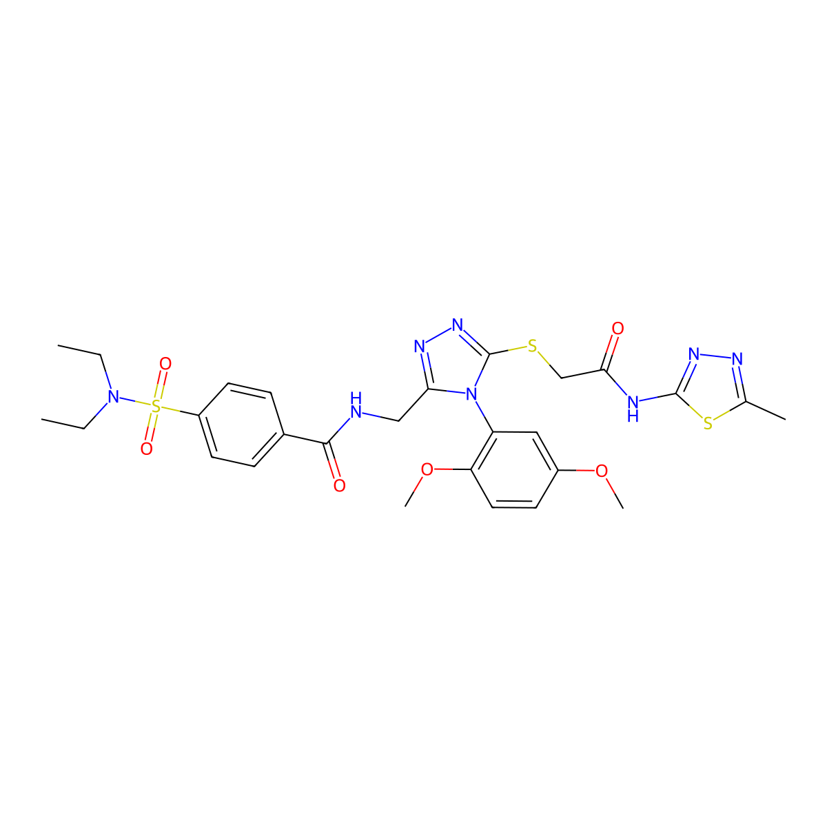 4-(N,N-diethylsulfamoyl)-N-((4-(2,5-dimethoxyphenyl)-5-((2-((5-methyl-1,3,4-thiadiazol-2-yl)amino)-2-oxoethyl)thio)-4H-1,2,4-triazol-3-yl)methyl)benzamide molecular structure, CAS 309969-46-8