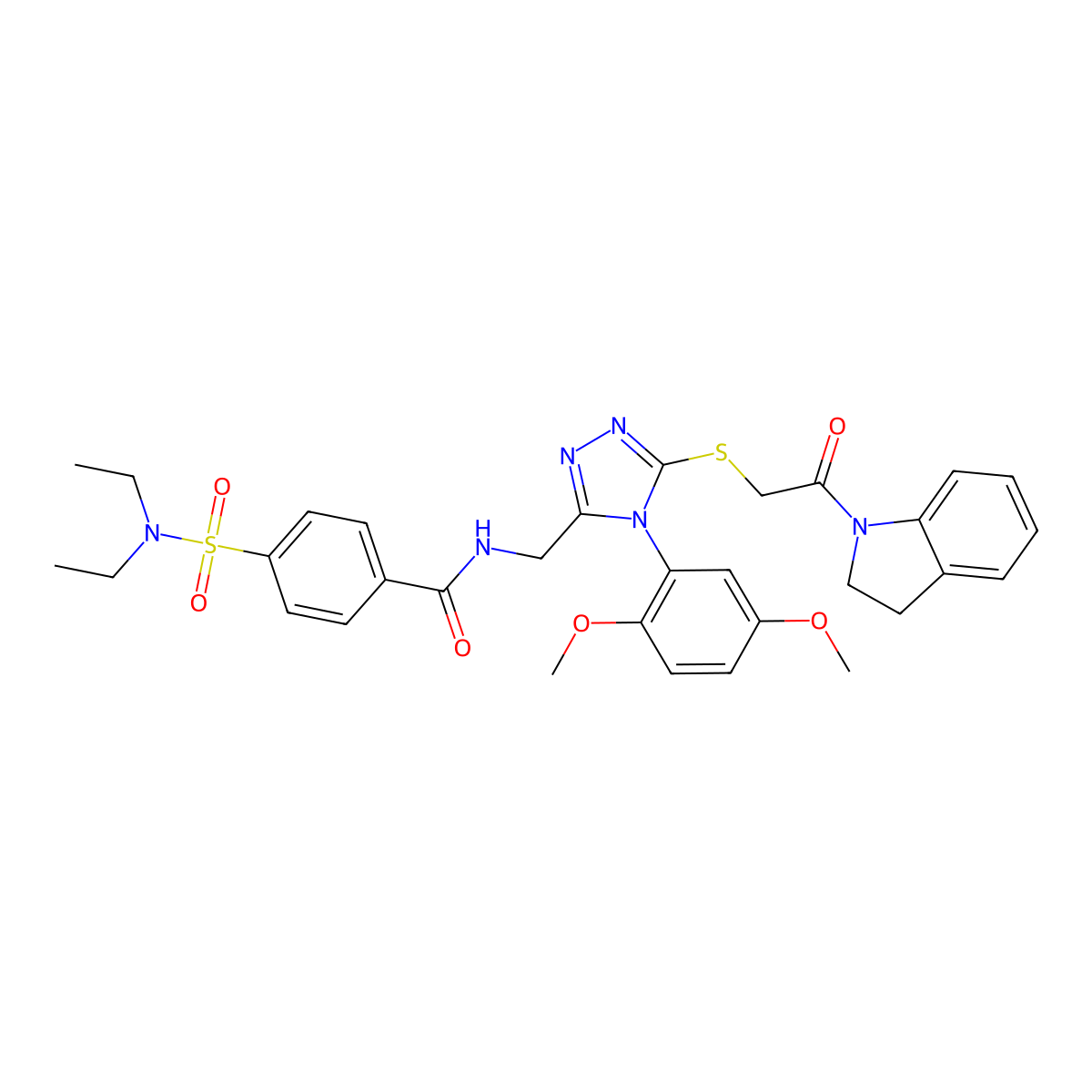 4-(N,N-diethylsulfamoyl)-N-((4-(2,5-dimethoxyphenyl)-5-((2-(indolin-1-yl)-2-oxoethyl)thio)-4H-1,2,4-triazol-3-yl)methyl)benzamide molecular structure, CAS 309969-47-9