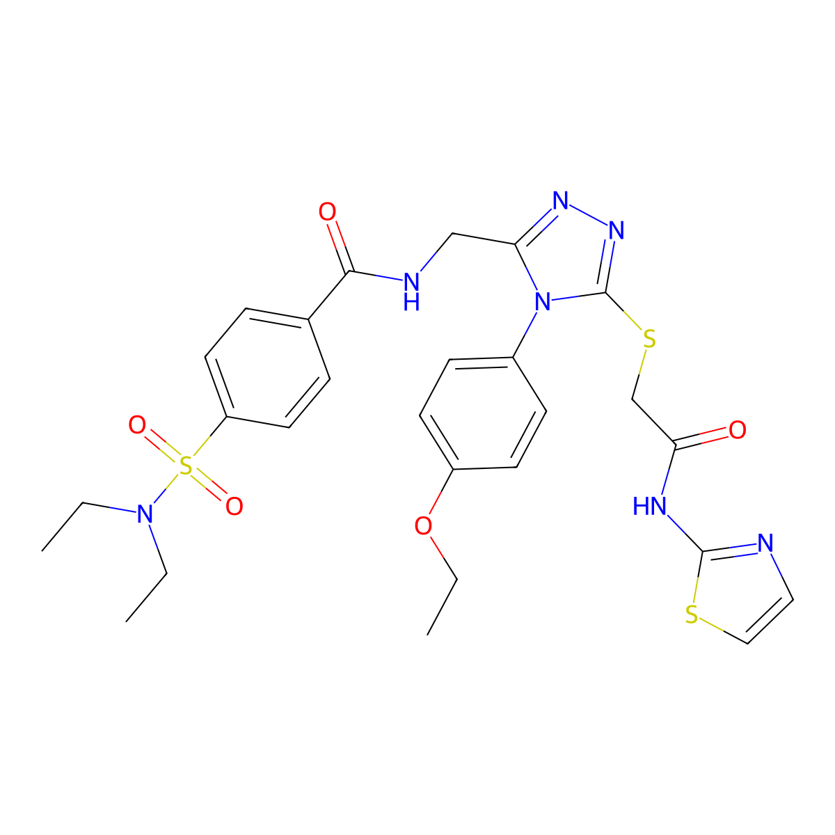 4-(N,N-diethylsulfamoyl)-N-((4-(4-ethoxyphenyl)-5-((2-oxo-2-(thiazol-2-ylamino)ethyl)thio)-4H-1,2,4-triazol-3-yl)methyl)benzamide molecular structure, CAS 309969-48-0