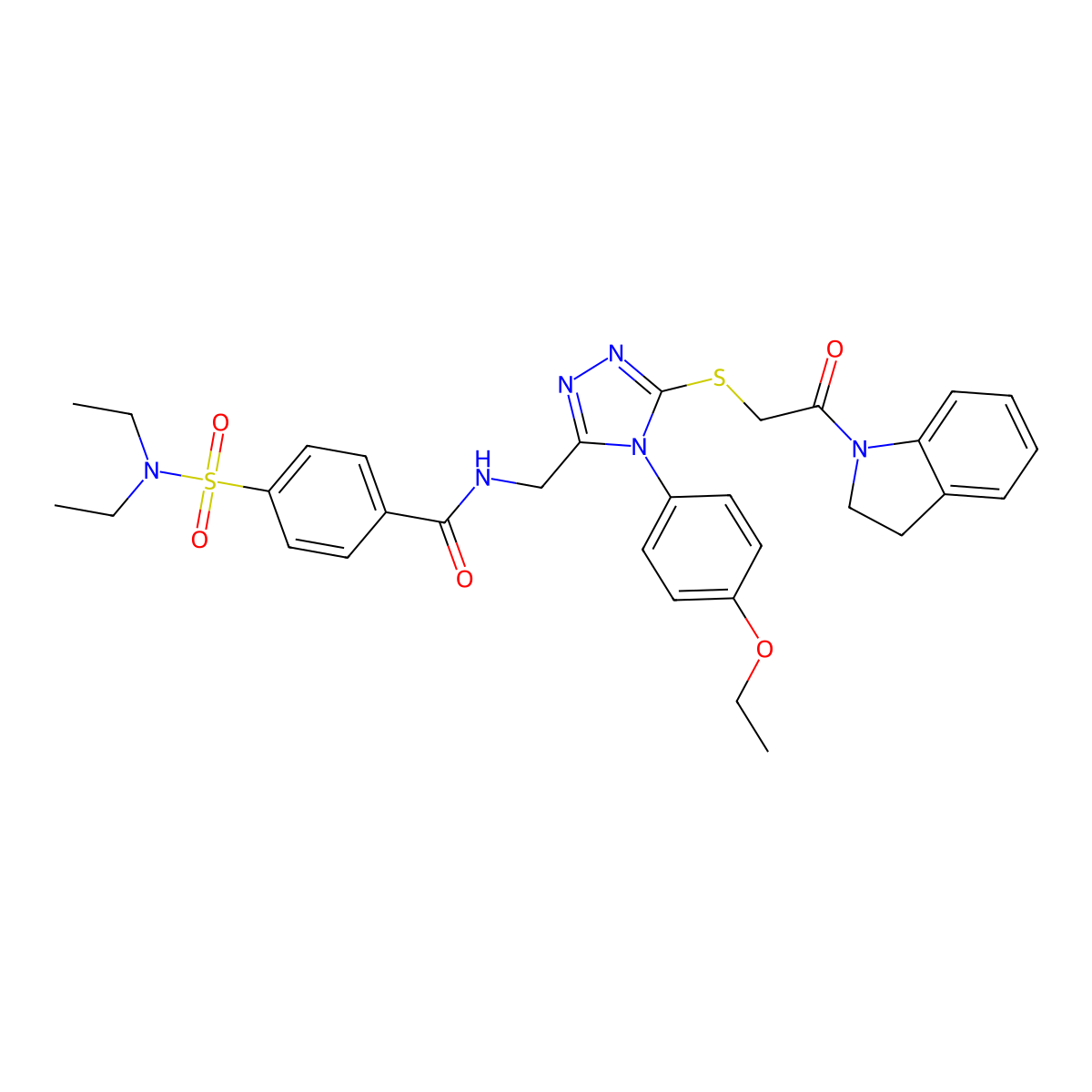 4-(N,N-diethylsulfamoyl)-N-((4-(4-ethoxyphenyl)-5-((2-(indolin-1-yl)-2-oxoethyl)thio)-4H-1,2,4-triazol-3-yl)methyl)benzamide molecular structure, CAS 309969-49-1
