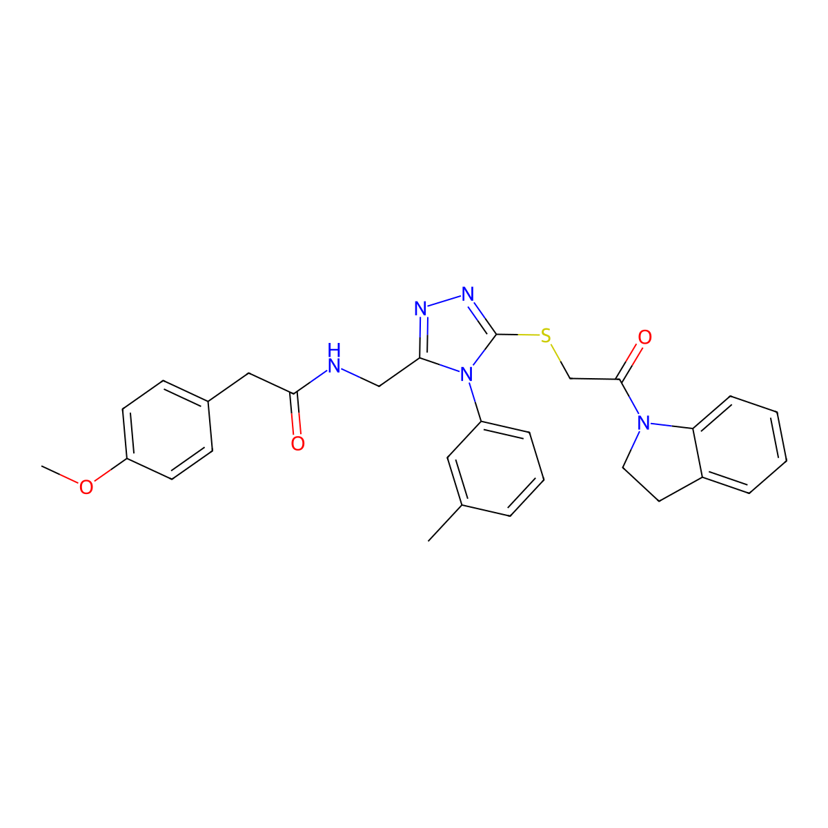 N-((5-((2-(indolin-1-yl)-2-oxoethyl)thio)-4-(m-tolyl)-4H-1,2,4-triazol-3-yl)methyl)-2-(4-methoxyphenyl)acetamide molecular structure, CAS 309969-54-8
