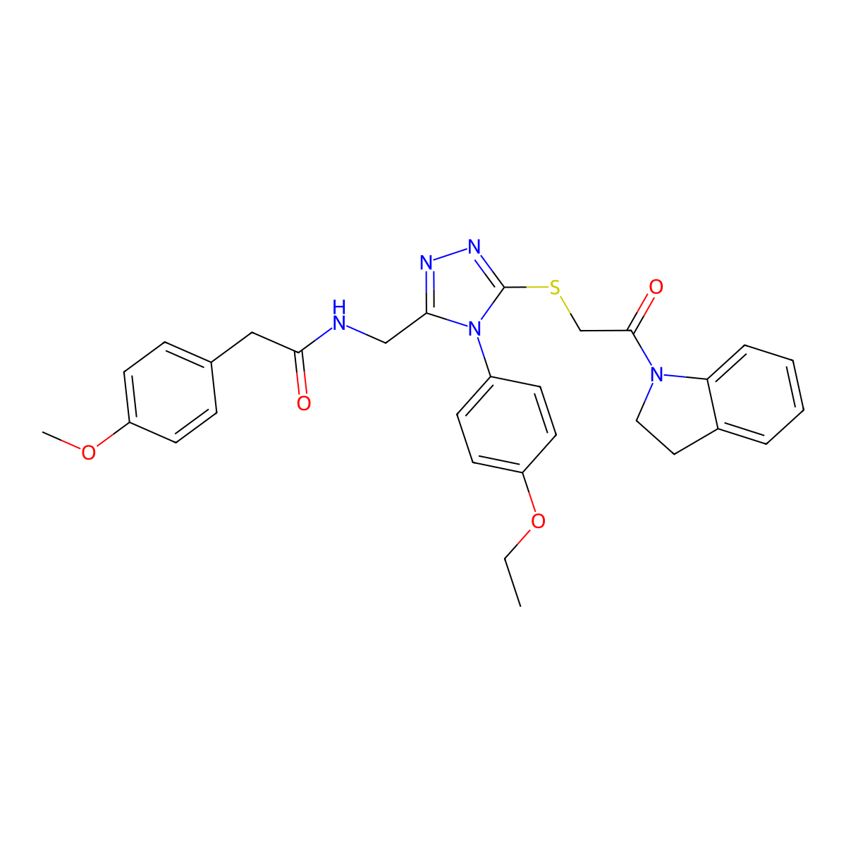 N-[[5-[2-(2,3-dihydroindol-1-yl)-2-oxoethyl]sulfanyl-4-(4-ethoxyphenyl)-1,2,4-triazol-3-yl]methyl]-2-(4-methoxyphenyl)acetamide molecular structure, CAS 309969-63-9