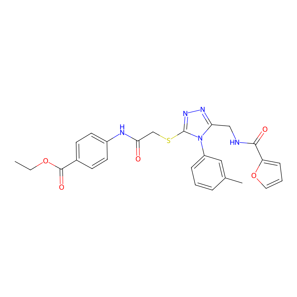 Ethyl 4-[[2-[[5-[(furan-2-carbonylamino)methyl]-4-(3-methylphenyl)-1,2,4-triazol-3-yl]sulfanyl]acetyl]amino]benzoate molecular structure, CAS 309969-65-1