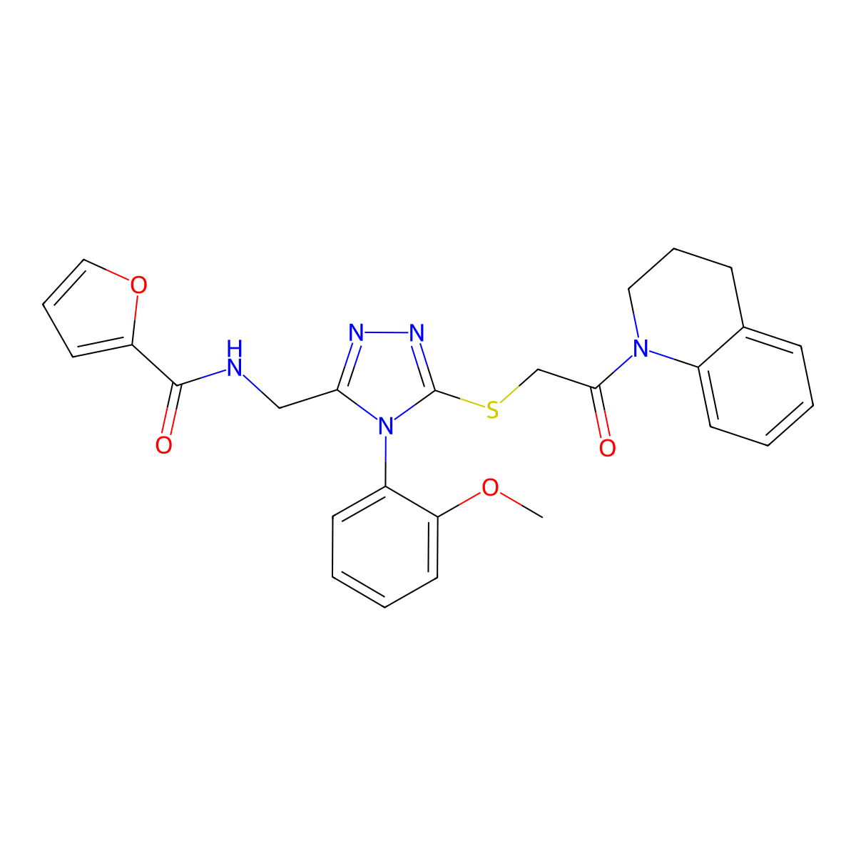 N-[[5-[2-(3,4-dihydro-2H-quinolin-1-yl)-2-oxoethyl]sulfanyl-4-(2-methoxyphenyl)-1,2,4-triazol-3-yl]methyl]furan-2-carboxamide molecular structure, CAS 309969-68-4
