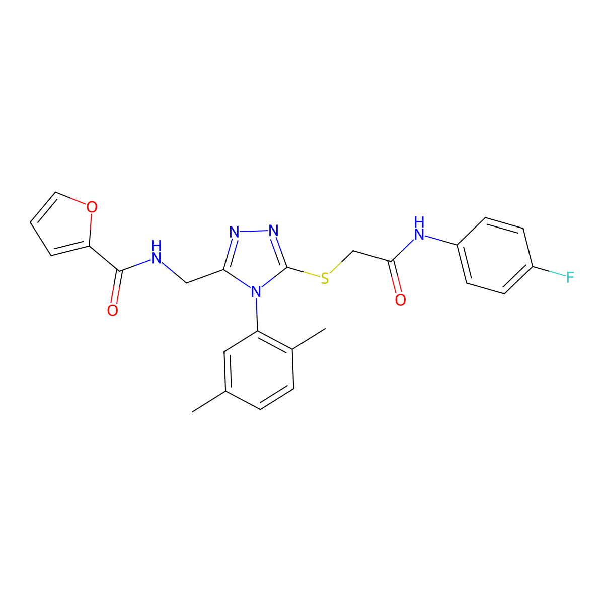 N-[[4-(2,5-dimethylphenyl)-5-[2-(4-fluoroanilino)-2-oxoethyl]sulfanyl-1,2,4-triazol-3-yl]methyl]furan-2-carboxamide molecular structure, CAS 309969-69-5