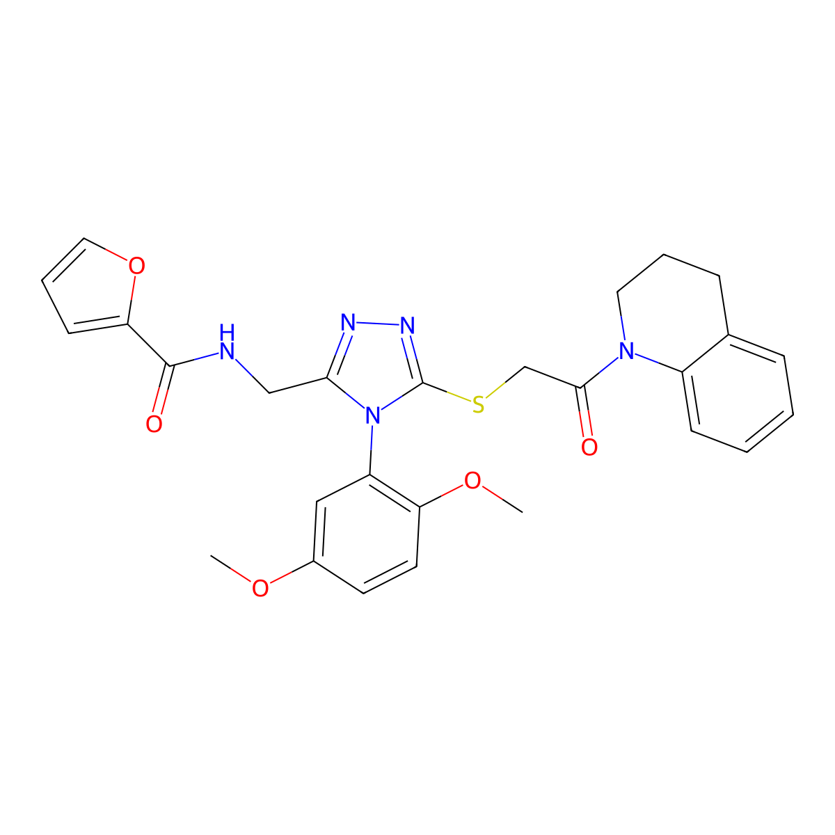 N-((5-((2-(3,4-dihydroquinolin-1(2H)-yl)-2-oxoethyl)thio)-4-(2,5-dimethoxyphenyl)-4H-1,2,4-triazol-3-yl)methyl)furan-2-carboxamide molecular structure, CAS 309969-72-0