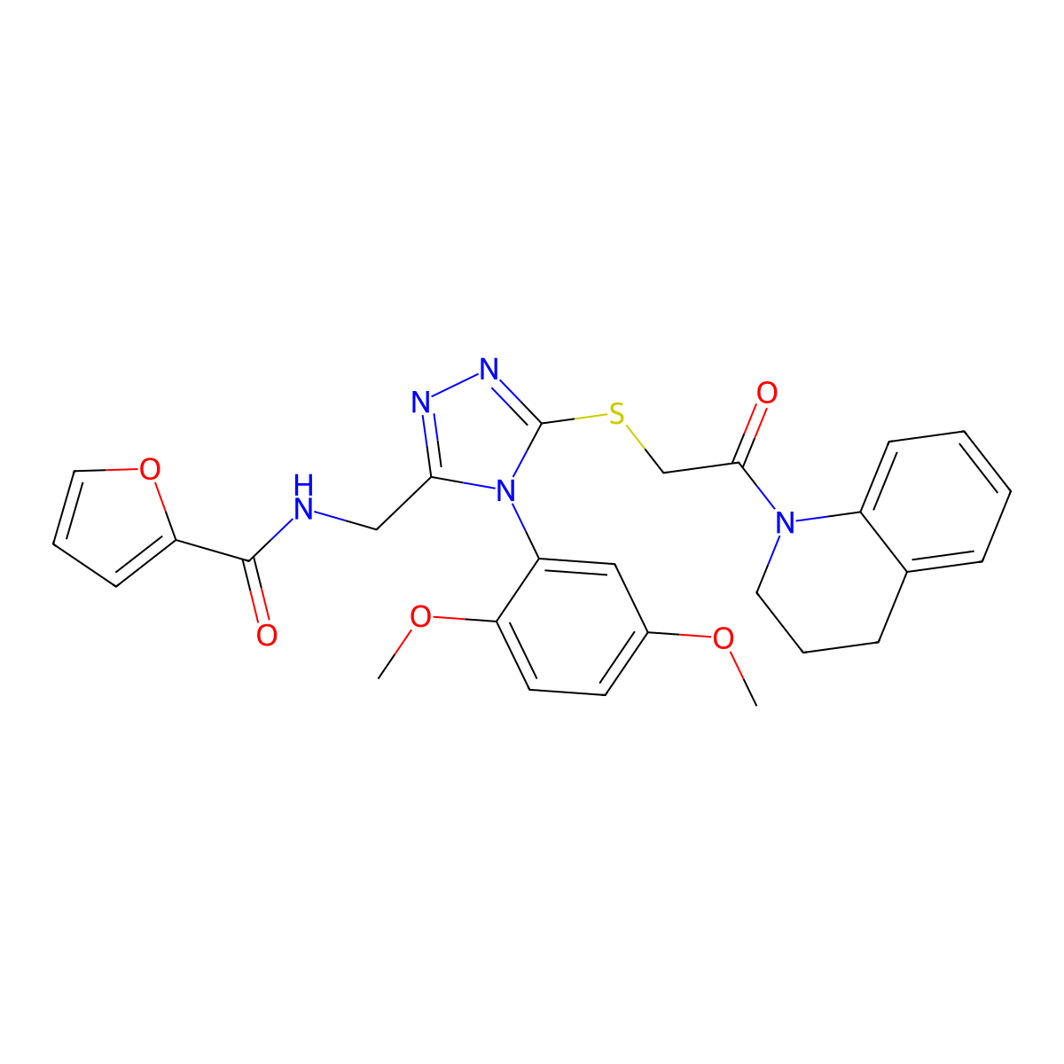 N-((5-((2-(3,4-dihydroquinolin-1(2H)-yl)-2-oxoethyl)thio)-4-(2,5-dimethoxyphenyl)-4H-1,2,4-triazol-3-yl)methyl)furan-2-carboxamide molecular structure, CAS 309969-72-0