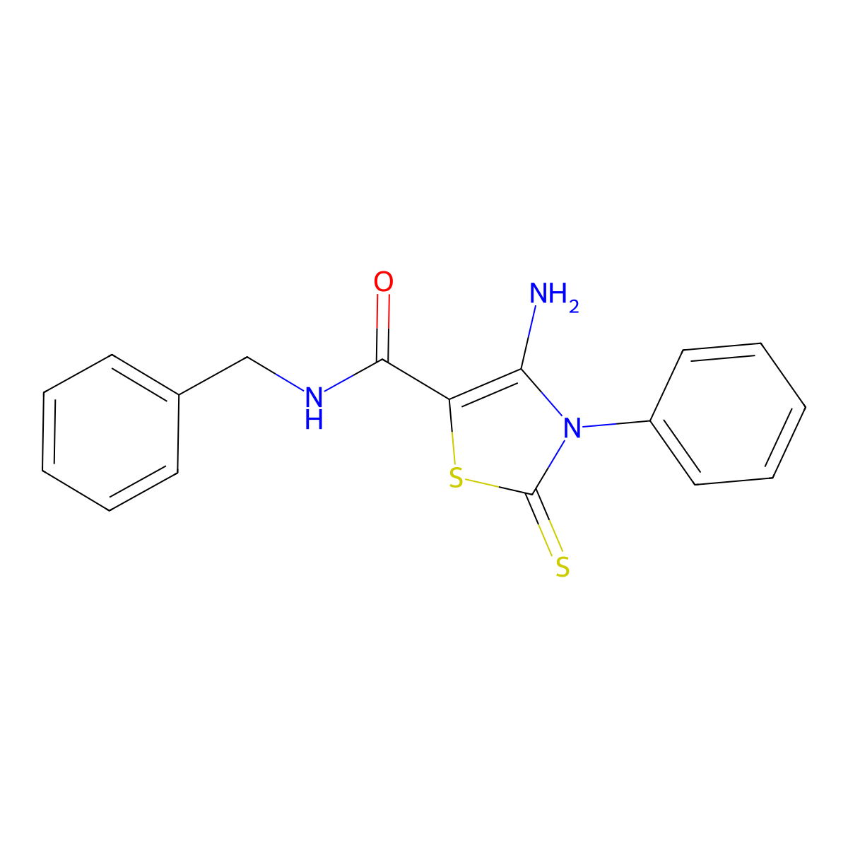 4-amino-N-benzyl-3-phenyl-2-thioxo-2,3-dihydro-1,3-thiazole-5-carboxamide molecular structure, CAS 309969-82-2
