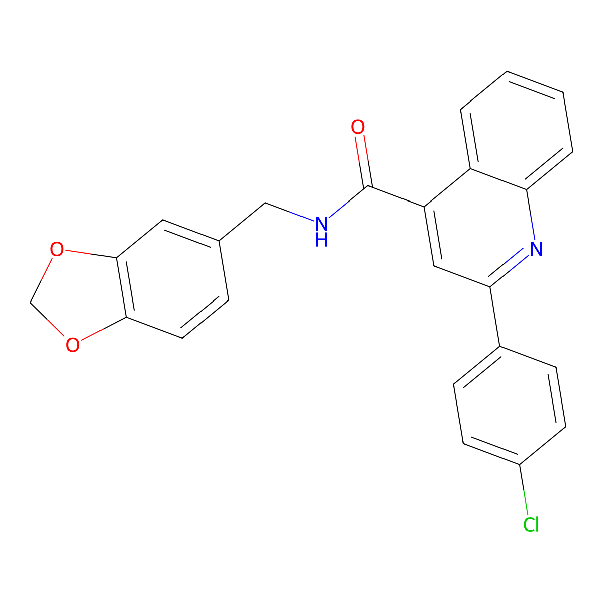 N-(1,3-benzodioxol-5-ylmethyl)-2-(4-chlorophenyl)quinoline-4-carboxamide molecular structure, CAS 309970-64-7