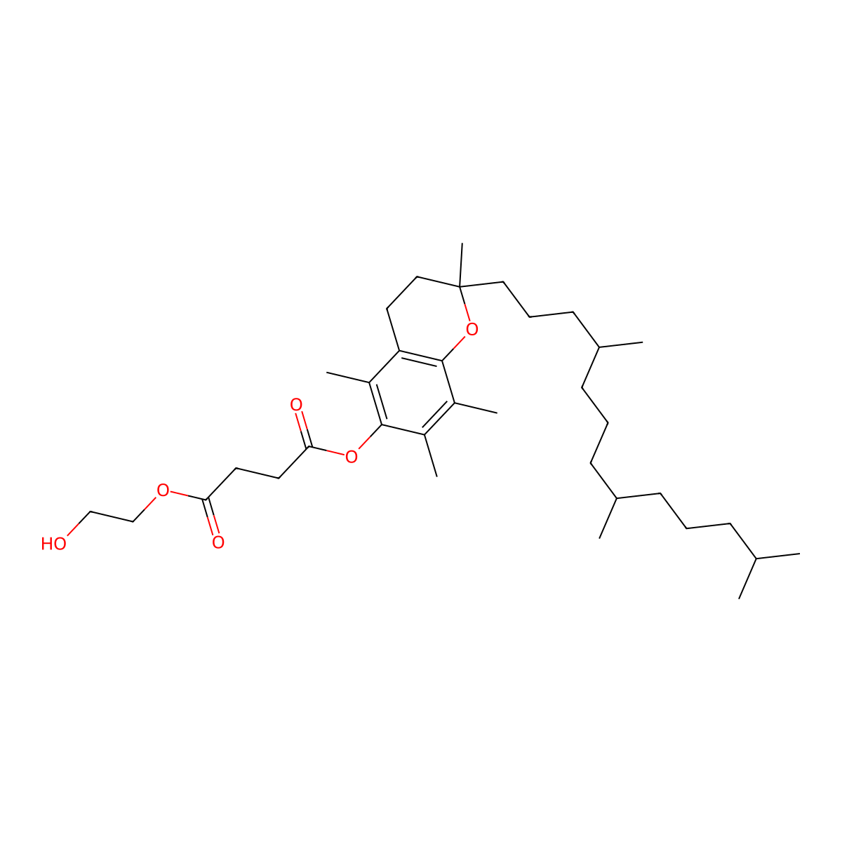 2-Hydroxyethyl 2,5,7,8-tetramethyl-2-(4,8,12-trimethyltridecyl)-3,4-dihydro-2H-1-benzopyran-6-yl butanedioate molecular structure, CAS 30999-06-5