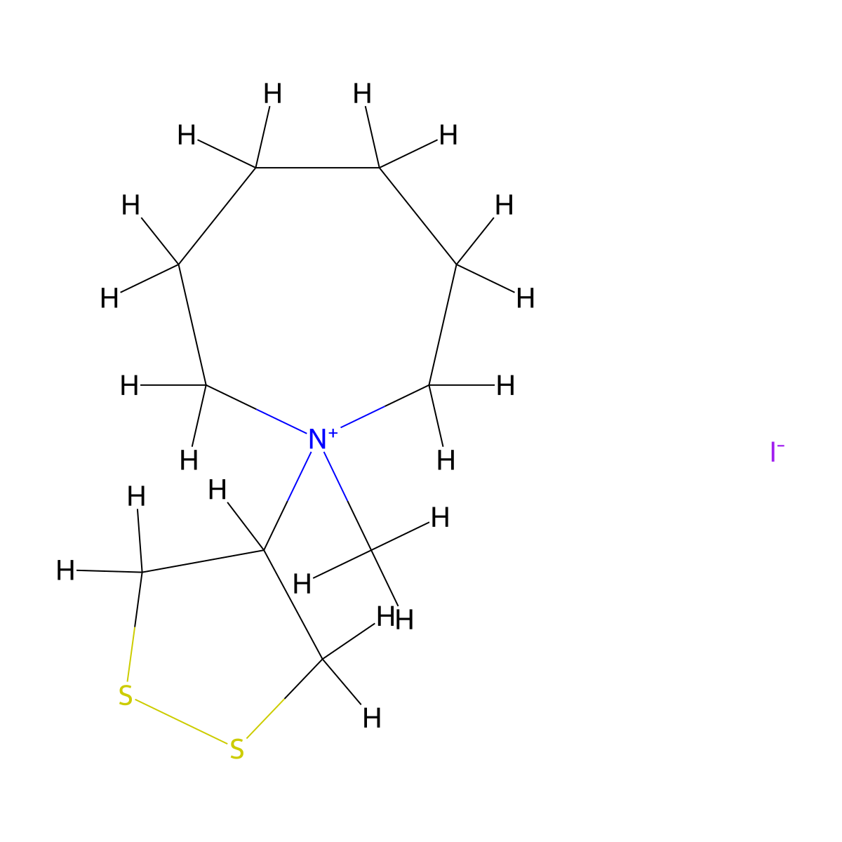 1H-Azepinium, hexahydro-1-(1,2-dithiolan-4-yl)-1-methyl-, iodide molecular structure, CAS 31007-55-3