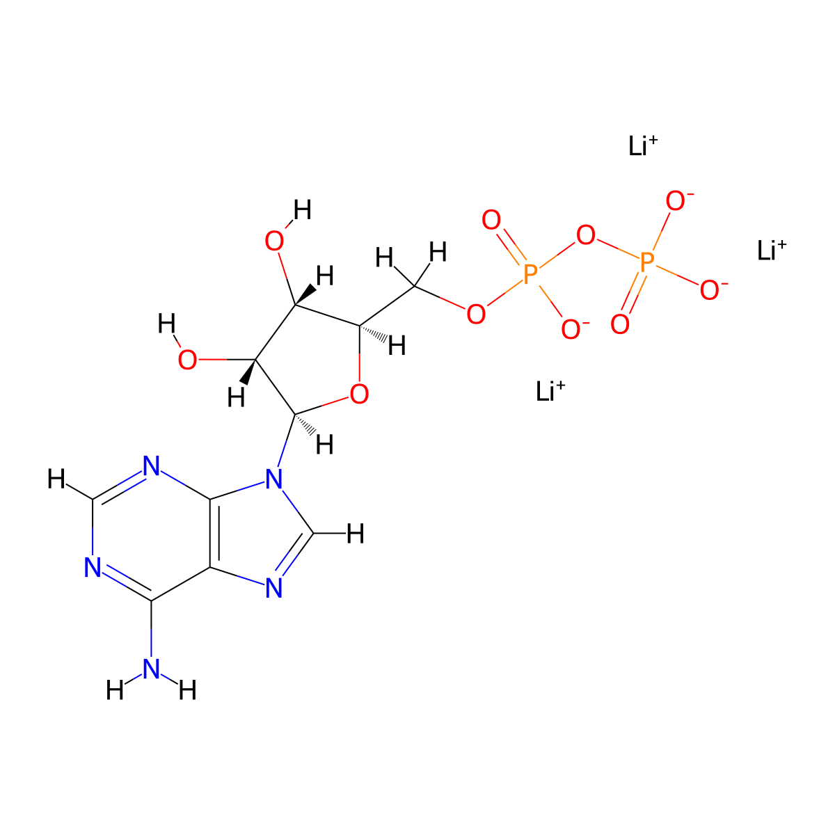 adenosine 5'-(trihydrogen diphosphate), trilithium salt molecular structure, CAS 31008-64-7