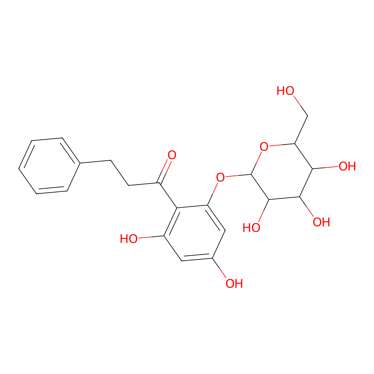 1-(2-(beta-D-Glucopyranosyloxy)-4,6-dihydroxyphenyl)-3-phenyl-1-propanone molecular structure, CAS 31018-48-1