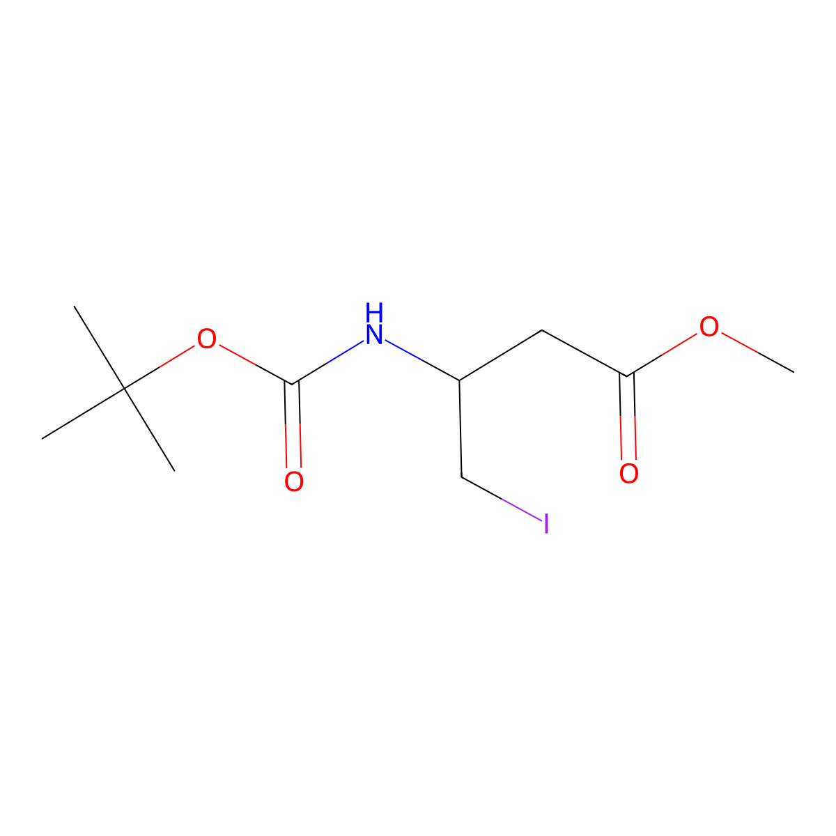 Methyl (R)-3-((tert-butoxycarbonyl)amino)-4-iodobutanoate molecular structure, CAS 310407-50-2