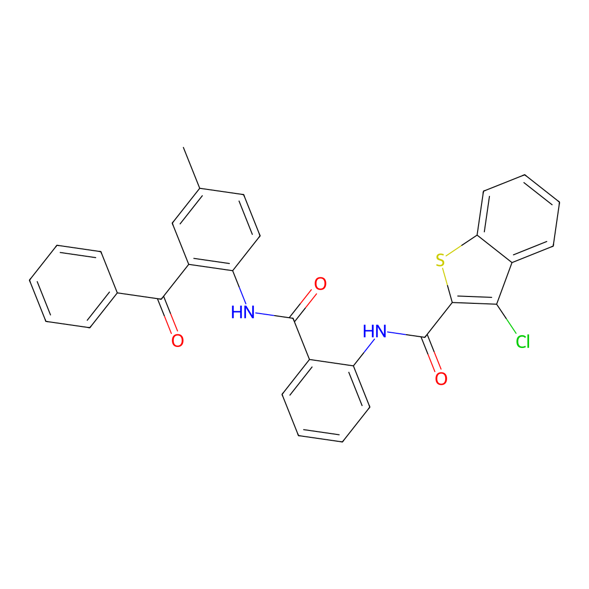 N-(2-((2-benzoyl-4-methylphenyl)carbamoyl)phenyl)-3-chlorobenzo[b]thiophene-2-carboxamide molecular structure, CAS 310414-39-2