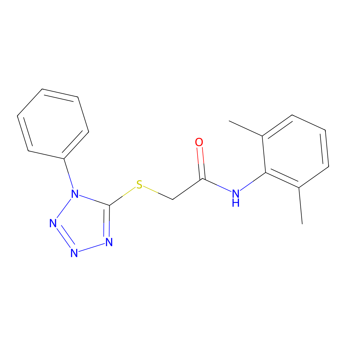 N-(2,6-Dimethyl-phenyl)-2-(1-phenyl-1H-tetrazol-5-ylsulfanyl)-acetamide molecular structure, CAS 310415-05-5