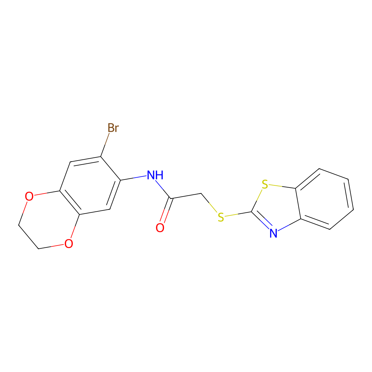 2-(1,3-benzothiazol-2-ylsulfanyl)-N-(6-bromo-2,3-dihydro-1,4-benzodioxin-7-yl)acetamide molecular structure, CAS 310415-08-8
