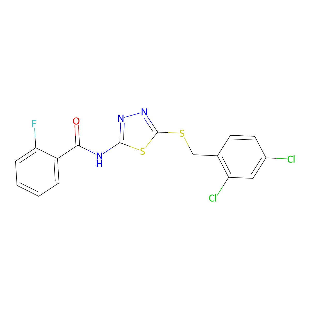 N-{5-[(2,4-dichlorobenzyl)sulfanyl]-1,3,4-thiadiazol-2-yl}-2-fluorobenzamide molecular structure, CAS 310416-01-4