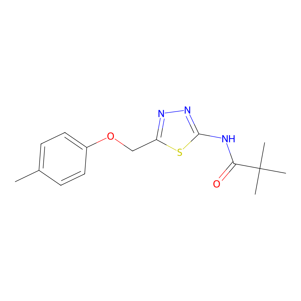 2,2-dimethyl-N-[5-[(4-methylphenoxy)methyl]-1,3,4-thiadiazol-2-yl]propanamide molecular structure, CAS 310416-11-6