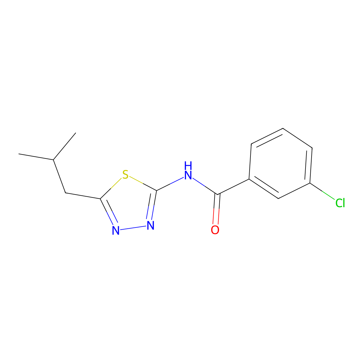 3-chloro-N-(5-isobutyl-1,3,4-thiadiazol-2-yl)benzamide molecular structure, CAS 310416-22-9