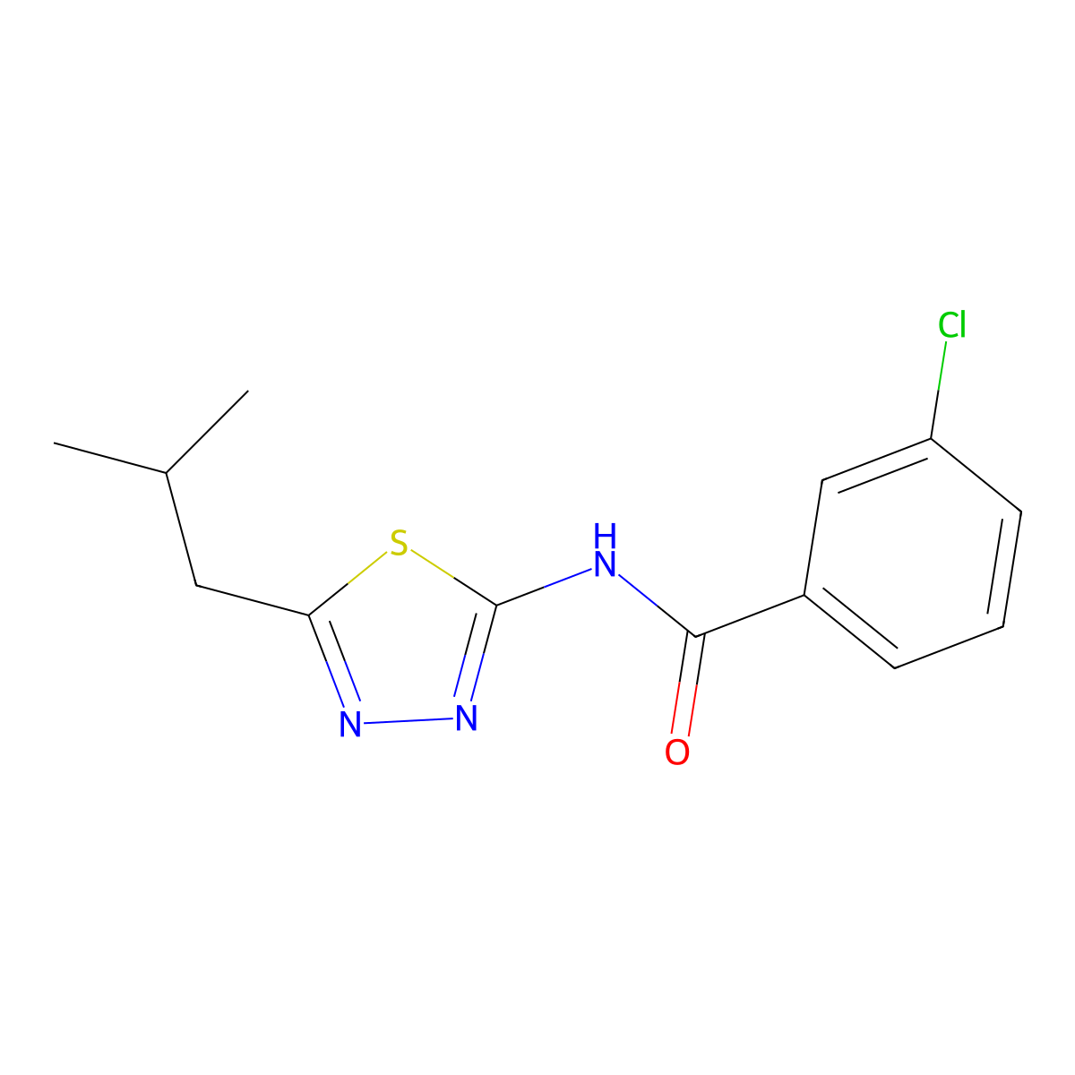 3-chloro-N-(5-isobutyl-1,3,4-thiadiazol-2-yl)benzamide molecular structure, CAS 310416-22-9