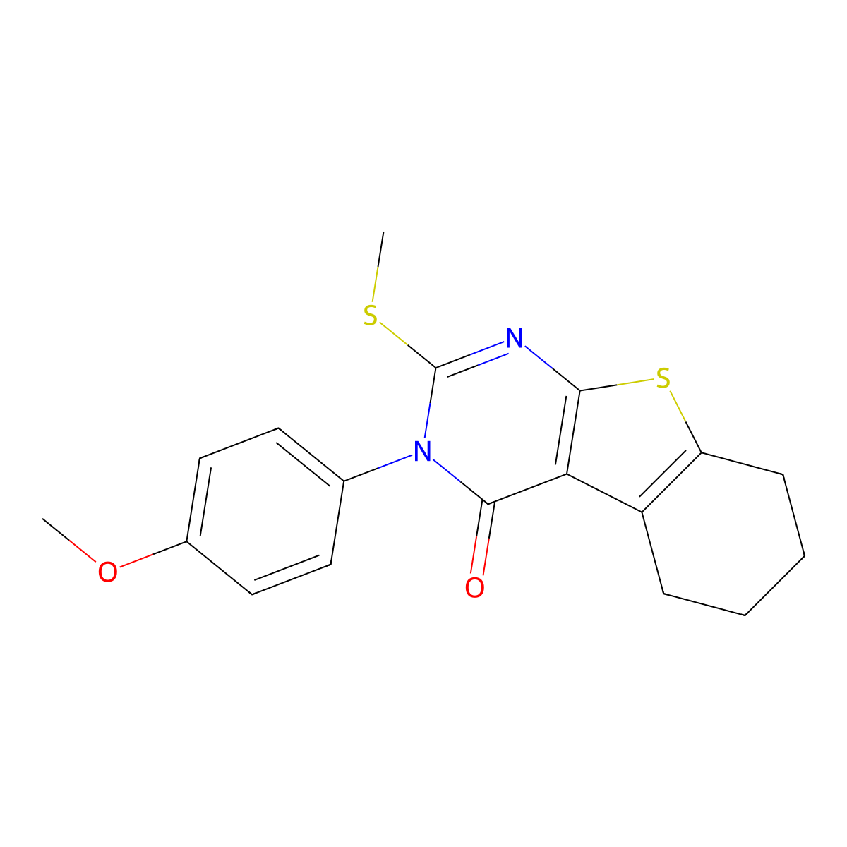 3-(4-methoxyphenyl)-2-(methylsulfanyl)-5,6,7,8-tetrahydro[1]benzothieno[2,3-d]pyrimidin-4(3H)-one molecular structure, CAS 310416-49-0