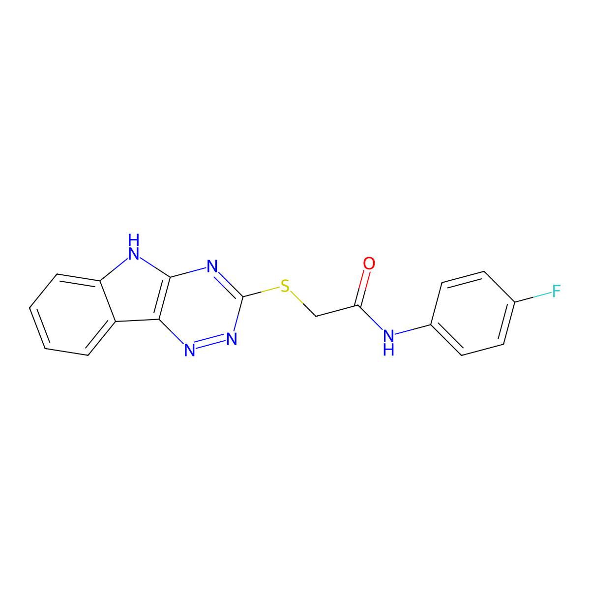 N-(4-fluorophenyl)-2-(5H-[1,2,4]triazino[5,6-b]indol-3-ylsulfanyl)acetamide molecular structure, CAS 310418-17-8