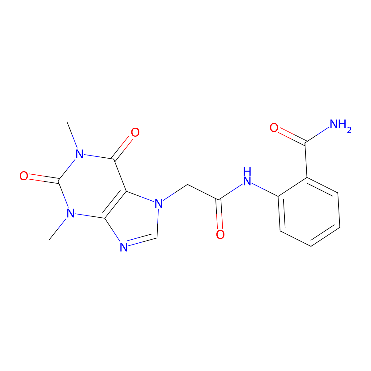 2-{[(1,3-dimethyl-2,6-dioxo-1,2,3,6-tetrahydro-7H-purin-7-yl)acetyl]amino}benzamide molecular structure, CAS 310418-28-1