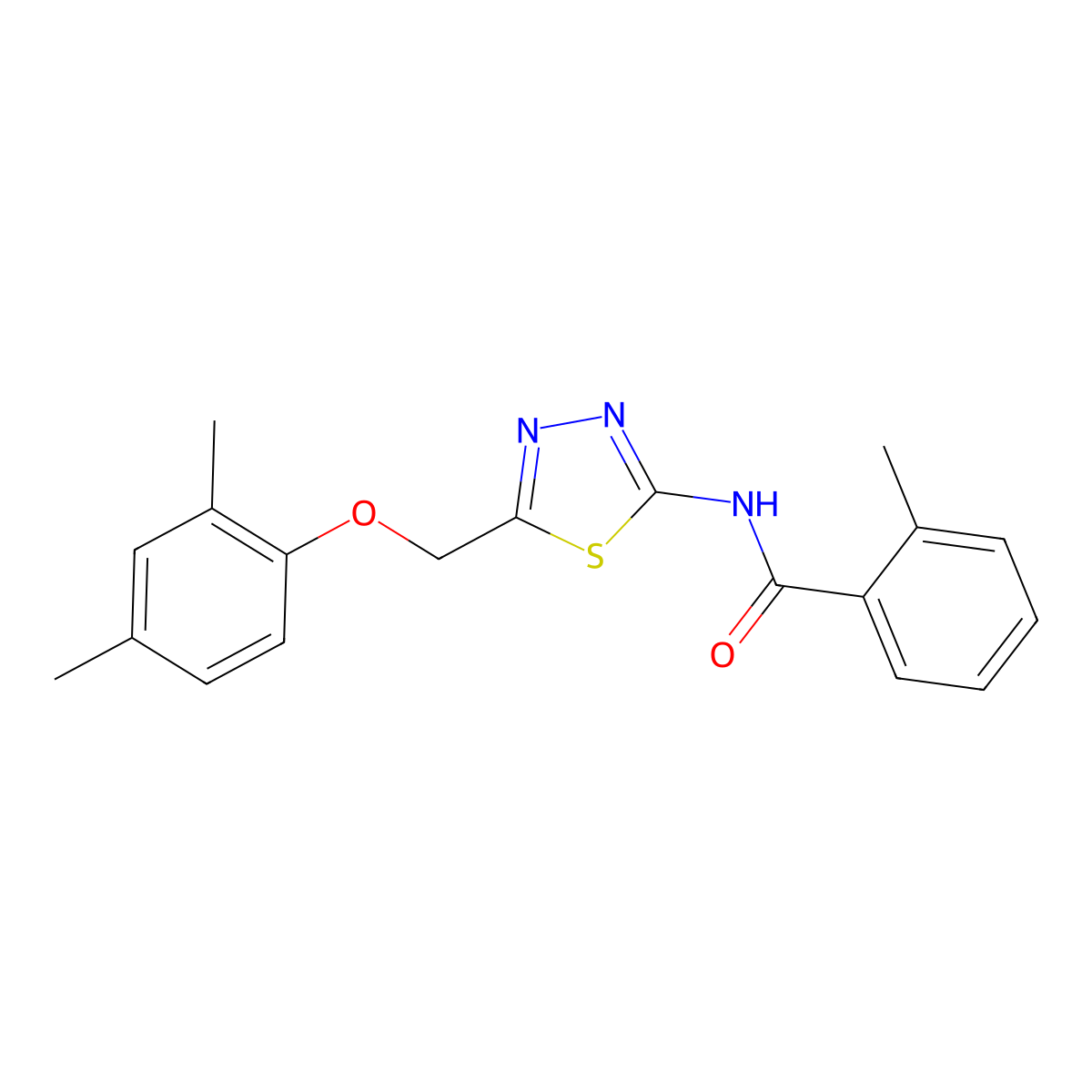 N-{5-[(2,4-dimethylphenoxy)methyl]-1,3,4-thiadiazol-2-yl}-2-methylbenzamide molecular structure, CAS 310418-65-6