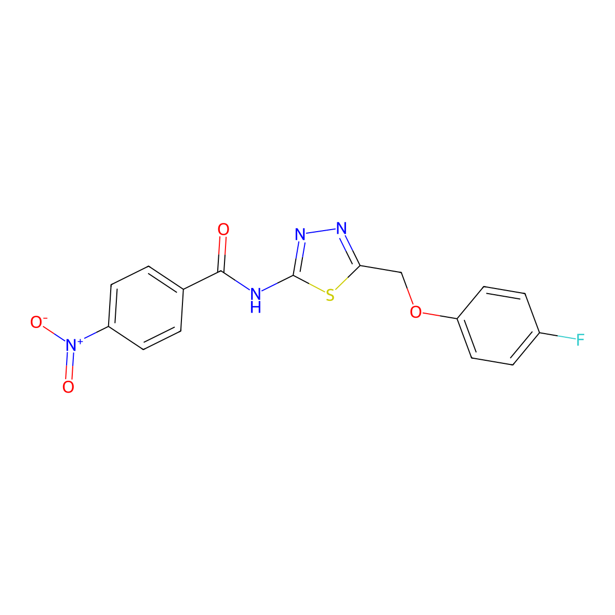 N-{5-[(4-fluorophenoxy)methyl]-1,3,4-thiadiazol-2-yl}-4-nitrobenzamide molecular structure, CAS 310418-94-1