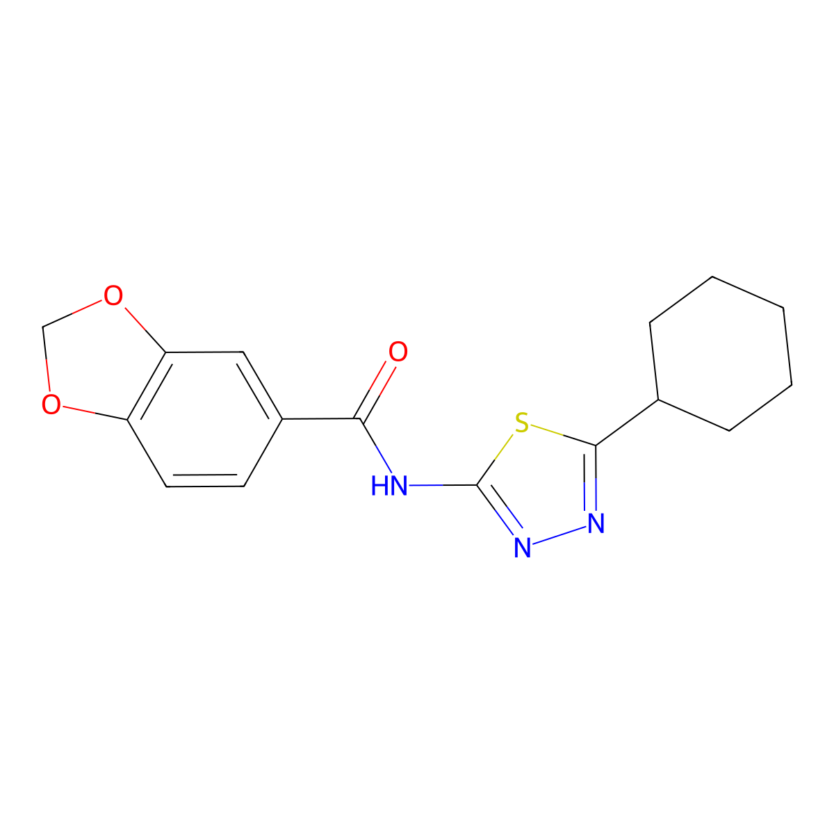 N-(5-cyclohexyl-1,3,4-thiadiazol-2-yl)-1,3-benzodioxole-5-carboxamide molecular structure, CAS 310419-19-3
