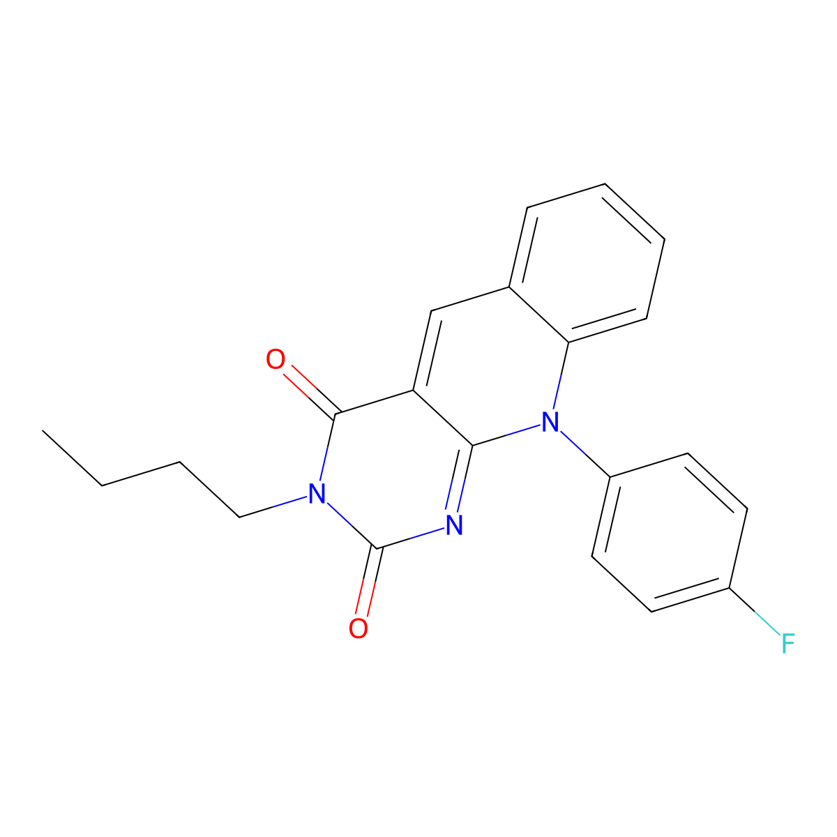 3-butyl-10-(4-fluorophenyl)pyrimido[4,5-b]quinoline-2,4(3H,10H)-dione molecular structure, CAS 310421-62-6