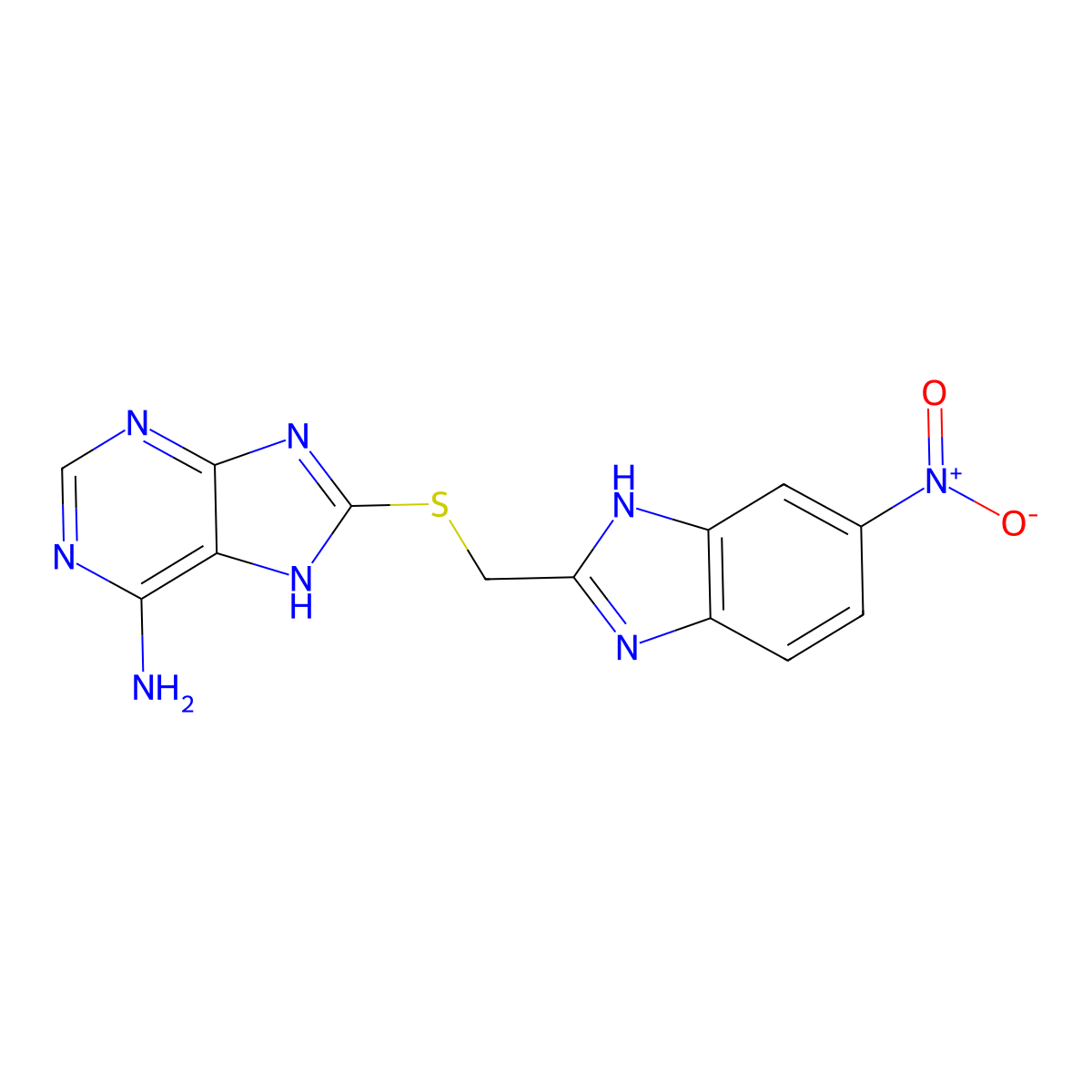 8-[(6-nitro-1H-benzimidazol-2-yl)methylsulfanyl]-7H-purin-6-amine molecular structure, CAS 310421-92-2