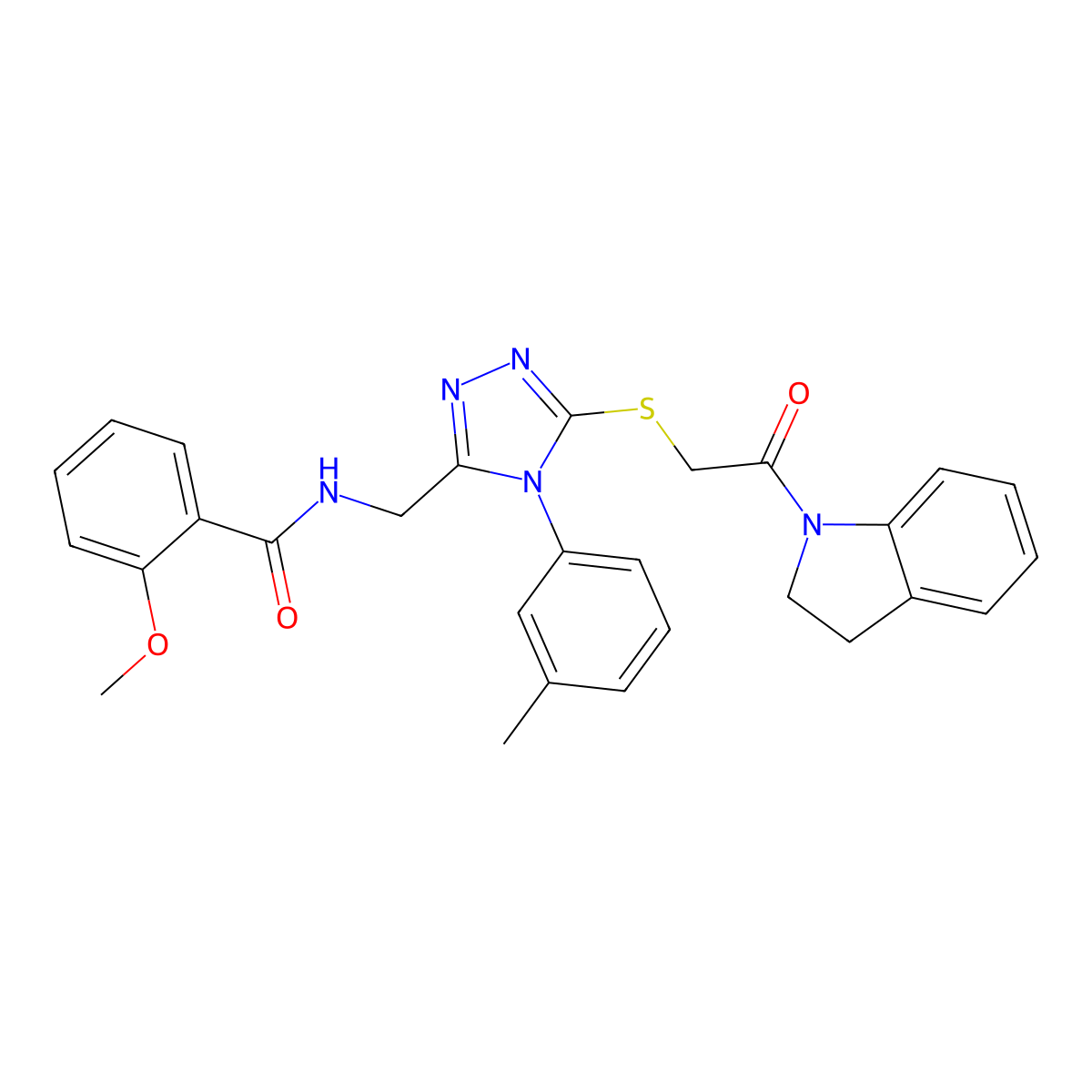 N-((5-((2-(indolin-1-yl)-2-oxoethyl)thio)-4-(m-tolyl)-4H-1,2,4-triazol-3-yl)methyl)-2-methoxybenzamide molecular structure, CAS 310427-13-5