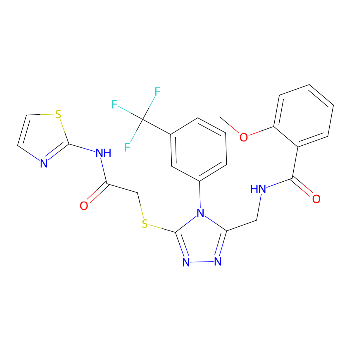 2-methoxy-N-{[5-({[(1,3-thiazol-2-yl)carbamoyl]methyl}sulfanyl)-4-[3-(trifluoromethyl)phenyl]-4H-1,2,4-triazol-3-yl]methyl}benzamide molecular structure, CAS 310427-17-9