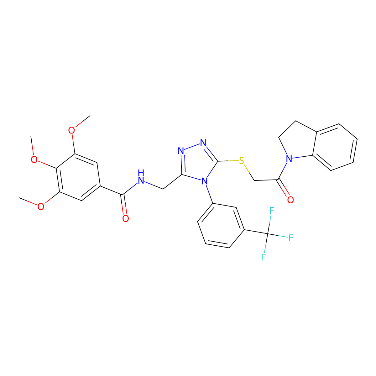 N-[[5-[2-(2,3-dihydroindol-1-yl)-2-oxoethyl]sulfanyl-4-[3-(trifluoromethyl)phenyl]-1,2,4-triazol-3-yl]methyl]-3,4,5-trimethoxybenzamide molecular structure, CAS 310427-23-7